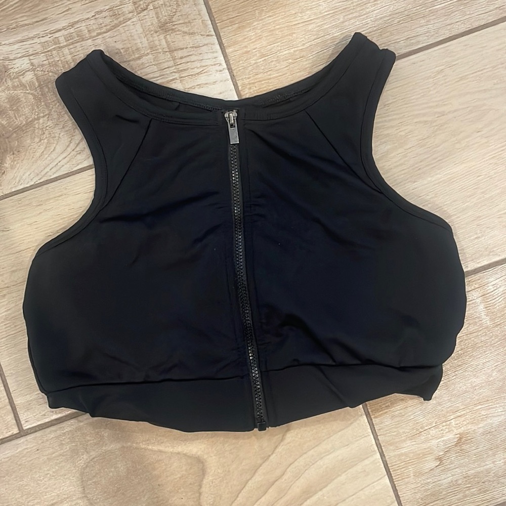 Reflex black zipper sports bra